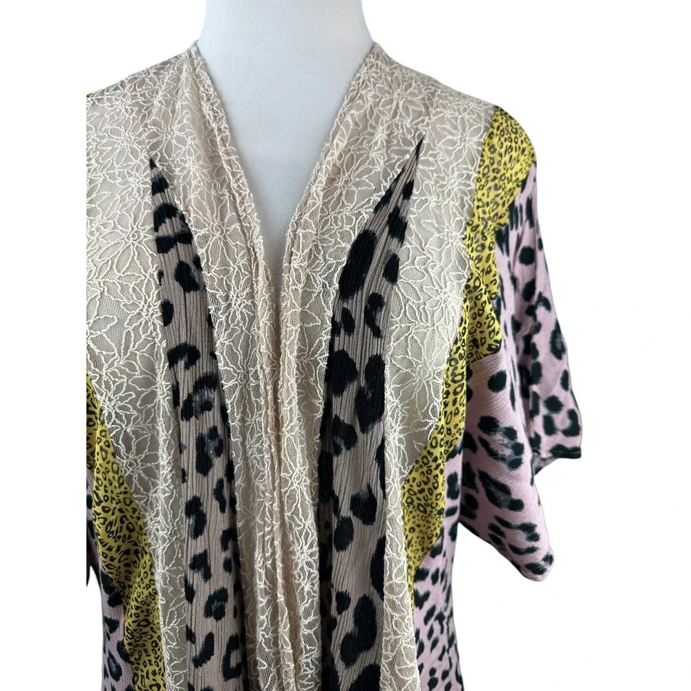 Gigio Boho Animal Print Lagenlook Kimono Cardigan Mesh Duster Plus Size 1XL 1X - Picture 5 of 16